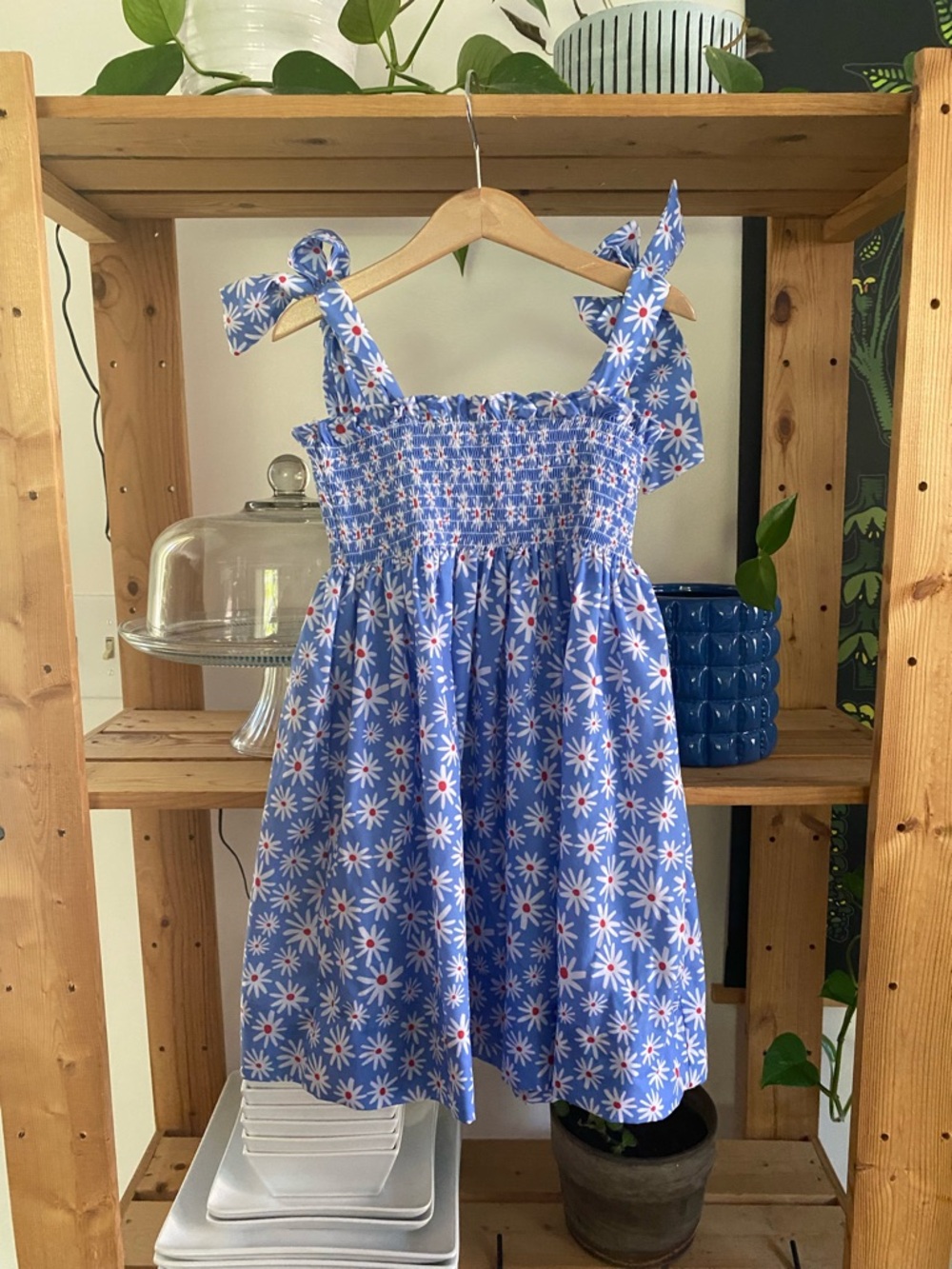 Cecil and Lou Blue Daisy Smocked Tie Shoulders Sun Dress 5t - Picture 3 of 12